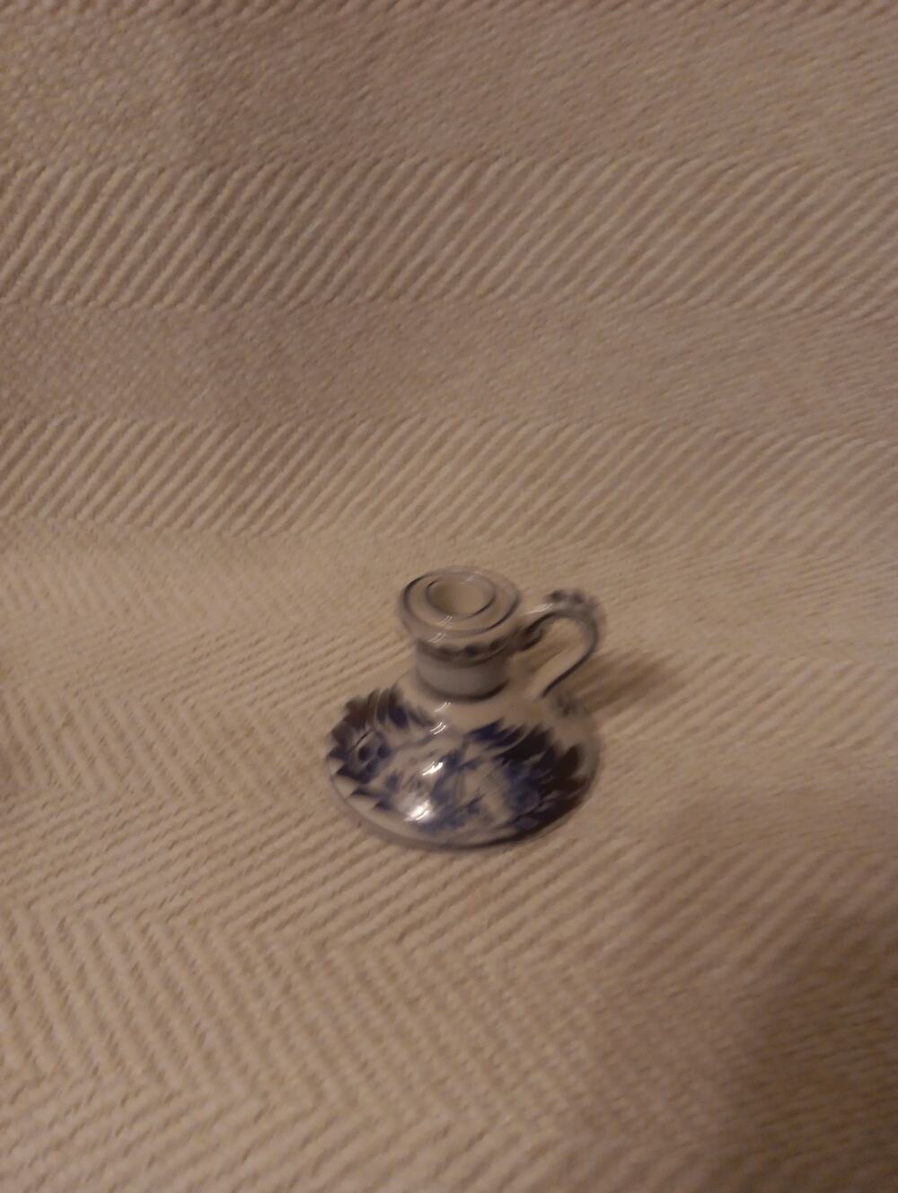 Delfts Blue Small Candle Stick Holder Chamberstick Windmill Florals Holland VTG